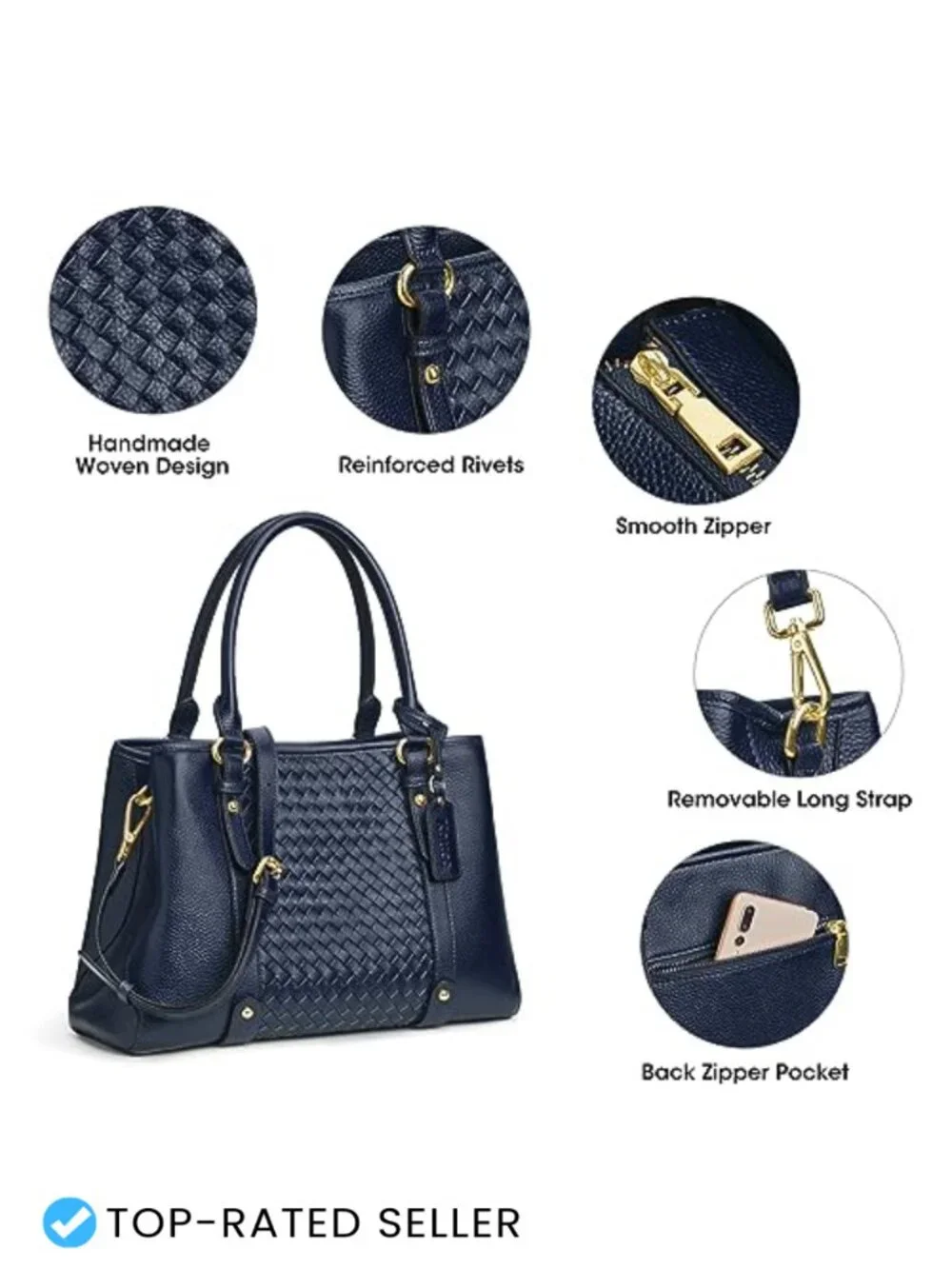 Genuine Leather Satchel Crossbody Woven Hobo Bag Adjustable Strap